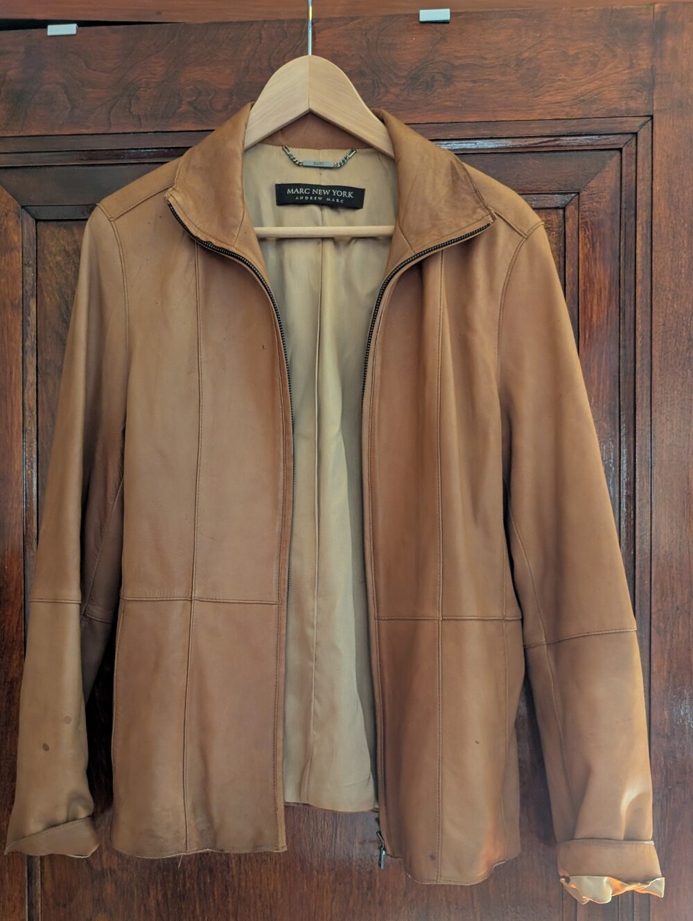 Andrew Marc Soft Leather Jacket- Light Brown